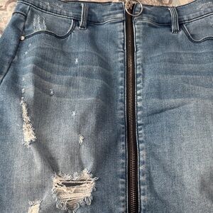 Bebe Women's Distressed Jean Mini Skirt